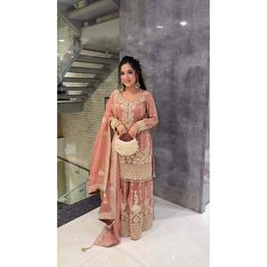 Beautiful Chiffon <b>Top</b>-Bottom and Dupatta Set with Heavy Embroidery Sequence Work - Product Image 1