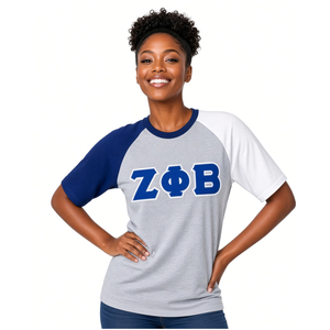 T-shirt Raglan Color Block Zeta Phi Beta avec Lettres Grecques Personnalisées Gris Marine Blanc Manches Premium Respirant Écologique Été - Product Image 3