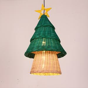 Hanging Children Room Rattan Lamps Pine <b>Tree</b> Shaped Night Lamp for Kids Best Price Wicker Pendant Lampshade - Product Image 5