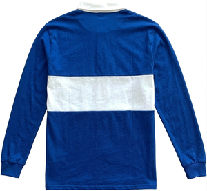 เสื้อโปโลแขนยาวสีขาวบล็อกสีน้ำเงินสไตล์ลำลองผ้าฝ้ายสไตล์รักบี้สตรีทแวร์ระบายอากาศได้ดีแฟชั่นสำหรับผู้ชาย - Product Image 2