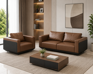 INTELLIGENTIA WOODS - Juego de Sofás de Cuero Modernos y Lujosos con Sillón y Mesa de Centro de Madera |   Muebles de Primera Calidad para Sala de Estar - Product Image 3