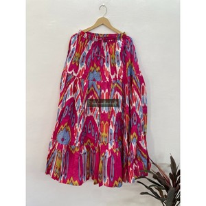 Venta al por mayor túnica india de algodón vestido largo Maxi con Ikat falda estampada transpirable de dos neumáticos ropa de mujer trajes bohemios - Product Image 1