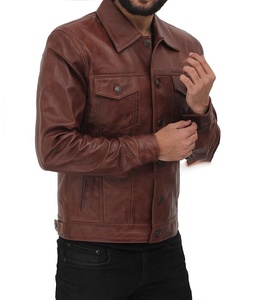 Giacche da motociclista da motociclista in pelle <span class=keywords><strong>marrone</strong></span> da uomo giacche da motociclista in pelle con <span class=keywords><strong>giacca</strong></span> in pelle con chiusura a bottone - Product Image 1