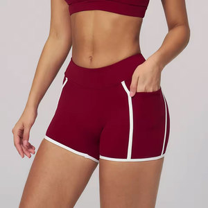 Shorts de yoga taille haute pour femmes, rose, en spandex et polyester, respirants, sportifs, tricotés, avec taille élastique, pour l'entraînement et la gym - Product Image 6