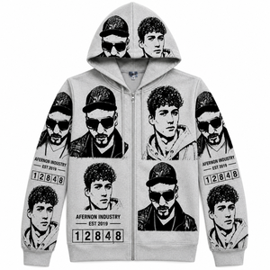 Sudadera con Capucha y Cremallera para Hombre Afernon Industry, Estampado Rojo, Estilo Urbano, Corte Regular, Tejido de Poliéster, Estilo Otoñal - Product Image 5