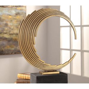 Escultura Circular de Metal Dorado en Oferta, Decoración Moderna para Mesa, Anillo Decorativo para el Hogar, Oficina, Sala de Estar - Product Image 5
