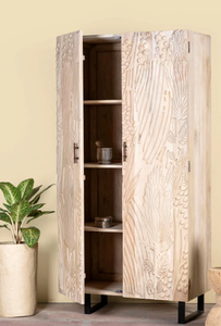 Armario Rococó Blanco de Dos Puertas con Espejo, Armario de Madera Maciza, Armario de Estilo Francés para Dormitorio, Muebles para Recámara - Product Image 6