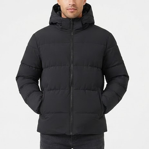 Nouvelle arrivée, manteau en duvet à capuche pour homme, noir, couleur unie, fermeture éclair, épais, décontracté, coupe classique, matière polyester - Product Image 1