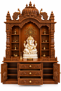 Traditional Royal Teak <b>Temple</b> with 3Arch Jharokha & Storage Drawers Handcrafted <b>Wooden</b> Pooja Mandir for Home Hindu Pooja Ghar uk - Product Image 6