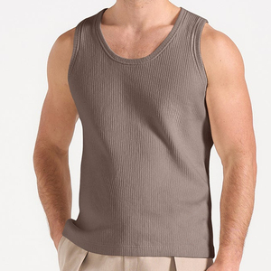 เสื้อกล้ามคอกลมผ้าถักลายริบสำหรับผู้ชาย สีพื้น สวมใส่สบาย สีเทา - Product Image 1