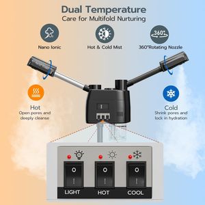Vaporizzatore Facciale Professionale 3-in-1 su Ruote per Estetiste, Nebbia Calda e Fredda, Lampada Ingrandente LED 5X, Sistema di Ozono Nero per Bellezza - Product Image 5