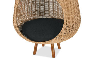 OEM ODM Handwoven Rattan <b>Cat</b> <b>House</b> With Legs Wicker Rattan Pet Bed <b>Indoor</b> With Wooden Legs <b>Cat</b> Cave Furniture Wholesale - Product Image 5