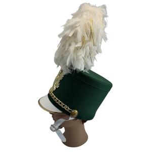 Sombreros Shako Napoleónicos Británicos Impermeables de Alta Calidad para Banda de Marcha, Hechos de Cuero Vacuno con Pluma y Placa de Latón con Águila, Casuales para Uso Diario - Product Image 2