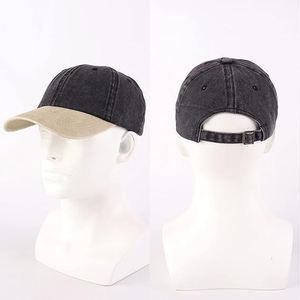 Vintage <b>Black</b> Tan Contrast 5-Panel <b>Baseball</b> <b>Cap</b> Washed Cotton Two Tone Unstructured Dad Hat Breathable Waterproof Adjustable - Product Image 3
