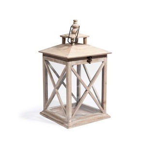 Portavelas de Madera Rústico Vintage con Ventanas de Vidrio y Asa de Cuerda, Decoración para el Hogar - Product Image 1