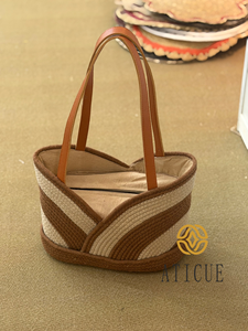 Bolso de Mano Casual para Mujer, de Algodón Trenzado con Correa de Cuero, Cierre de Cremallera, 12x5x10 Pulgadas, con Rayas Elegantes - Product Image 5