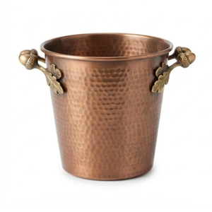 Seau à vin en cuivre martelé antique avec poignées en laiton en forme de gland, refroidisseur de bouteilles de champagne en métal et bac à glace vintage – Vente en gros - Product Image 1