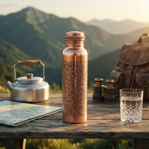 Eco Friendly Handcrafted Modern <b>Copper</b> <b>Bottle</b> Hammered 1 Liter Ayurvedic Health Drinkware Leak Proof Pure <b>Copper</b> from India - Product Image 3