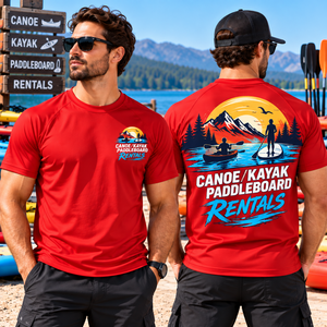 T-shirt Raglan Homme Imprimé par Sublimation – Motif Canoë Kayak Stand-Up Paddle – Séchage Rapide – Coupe Décontractée – Bleu Orange – Idéal pour la Location et les Activités de Plein Air - Product Image 2