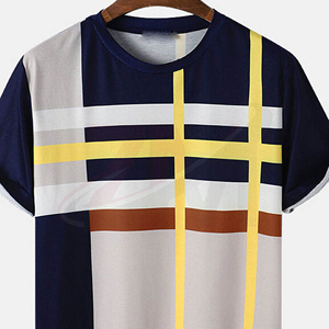 Camiseta de Manga Corta con Estampado Geométrico para Hombre, Cuello Redondo, Corte Regular Informal, Top de Poliéster con Estampado Digital - Product Image 3
