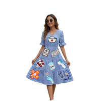 Nouvelles arrivées : Robe midi blanche avec broderie sequins en forme de stéthoscope, manches courtes, respirante, pour femme, été/printemps