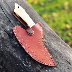 Handmade Ullu <b>Knife</b> in Damascus Steel Bone Handle Leather Sheath Eco-Friendly Ambidextrous Modern Dishwasher <b>Safe</b> - Product Image 6