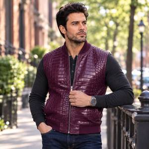 Chaleco de Cuero de Cocodrilo Azul para Hombre, Chaleco de Motociclista con Estampado de Cocodrilo, Estilo Club Biker, Regalo para Él - Product Image 2