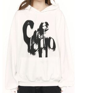 <b>Womens</b> <b>White</b> Pullover <b>Hoodie</b> Brushstroke Graphic Long Sleeve Kangaroo Pocket Fleece Sweatshirt Drop Shoulder Streetwear Y2K Tops - Product Image 1