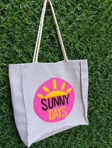 Bolsa de tela reutilizable, bolso de compras, bolso de hombro, bolsa para llevar la compra, para mujer, regalos promocionales, embalaje, chenilla con parches, lona de algodón - Product Image 3