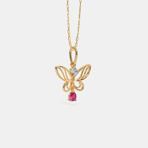 Yellow Gold Butterfly <b>Pink</b> Gemstone and Lab Grown Diamond Pendant <b>Necklace</b> - Product Image 6