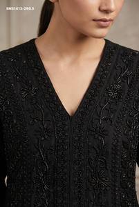 Premium Collection Chinon with <b>Beads</b> work Shervani Style Full-Sleeve Front-Slit Suit-Plain Plazzo-Latkan Dupatta Indian Exporter - Product Image 4