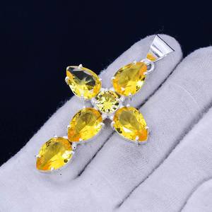Pendentif croix en pierre de citrine, argent sterling 925, bijoux bohèmes faits à la main, collier en pierre naturelle, vente en gros - Product Image 4
