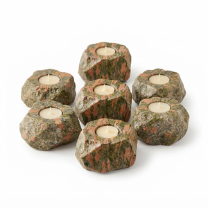 Support de bougie en pierre naturelle Unakite sculptée à la main, pierre précieuse Agate, guérison, vente en gros - Product Image 4