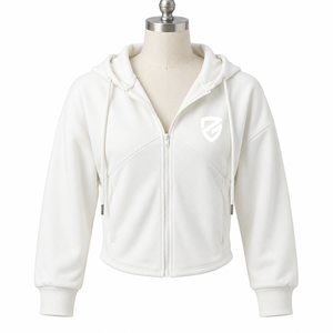 Customization <b>Women's</b> <b>White</b> Zip Up Hoodie Drop Shoulder Long Sleeve Autumn Breathable Casual Sweatshirt <b>Hoodies</b> Supplier - Product Image 4