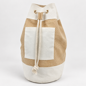 Natural PP Jute <b>Drawstring</b> Duffle <b>Bag</b> 41x51x25cm <b>Canvas</b> Pocket Reusable Eco Friendly Custom Logo Wholesale OEM Private Label <b>Bag</b> - Product Image 4