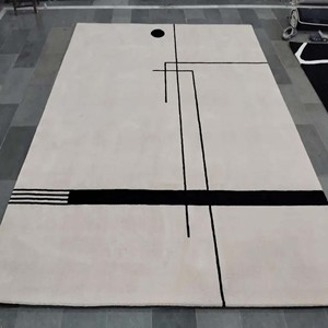 Minimalist Handtufted Wool Area <b>Rug</b> <b>Cream</b> & Black Geometric Line Modern Design Contemporary Living Room Carpet <b>Large</b> Custom <b>Rug</b> - Product Image 2