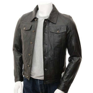 Chaqueta de Cuero para Hombre, Estilo Urbano, Corte Ajustado, Cuello Camisero, Corta, Cálida para Invierno, Precio al por Mayor - Product Image 1