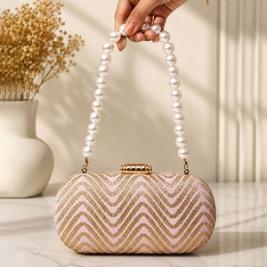 Blush for Diamond Lattice Sequin Magnetic Sparkling Designer Embroidery <b>Clutch</b> for Women <b>Wedding</b> and Celebration Use - Product Image 1