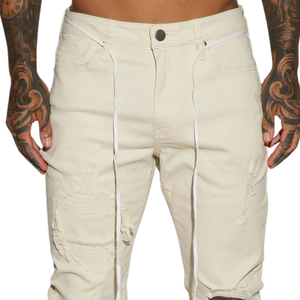 Jean déchiré délavé coupe droite pour homme, taille mi-haute, séchage rapide, respirant, style streetwear décontracté - Product Image 3