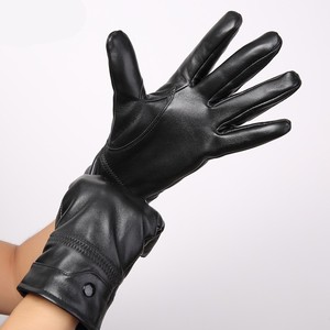 Mitaines de conduite tendance pour hommes, noires, en cuir de chèvre véritable, doublées polaire, chaudes, pour l'hiver, en cuir véritable - Product Image 6