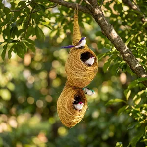 Nid d'oiseau suspendu multi-niveaux Art Déco fait main en fibre de coco, pièce maîtresse écologique en fibre naturelle d'Orissa, décoration intérieure, idéal pour offrir - Product Image 6