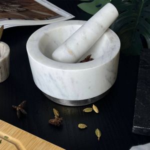 ครกหินอ่อนเรียบและสากสำหรับบดเครื่องเทศเมล็ดสมุนไพรและเตรียมซอสสดและวางได้อย่างง่ายดาย - Product Image 1