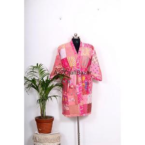 Kimono Kantha Indio Vintage 100% Algodón Hecho a Mano para Mujer, Bata Floral Casual de Invierno y Verano, Secado Rápido, Suave y Transpirable para Playa - Product Image 1