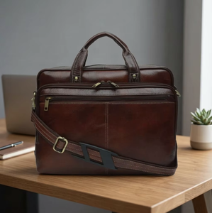 Pochette pour ordinateur portable en cuir véritable avec logo personnalisé, bandoulière, deux poignées, durable, capacité 1L, fermeture éclair, mode BS International - Product Image 3