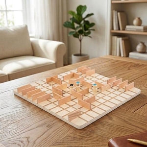 Handcrafted Wooden Maze Game Featuring A Square Grid With Strategic Barriers And Colored Pegs For Engaging Brain Teasing <b>Puzzles</b> - Product Image 2
