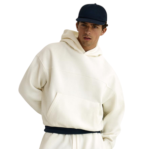 Sudadera con Capucha Extra Grande para Hombre, Color Crema, Material de Felpa, Bolsillo Delantero, Largo Regular, Ropa Casual de Otoño - Product Image 1