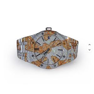 Montre de plongée de marque avec bracelet en tissu carré entièrement serti de diamants Moissanite, résistante à l'eau 5 ATM, bijoux Hip Hop - Product Image 1