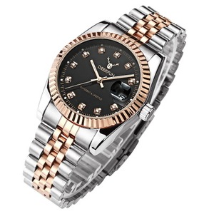 Montres-bracelets de luxe dorées pour femmes, en acier inoxydable haut de gamme, or véritable, étanches, affichage analogique à quartz avec date automatique CON 1193BZ - Product Image 3