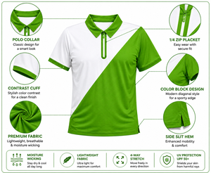 2026 Best Selling Men Green White Color Block <b>Polo</b> Shirt Short Sleeve Breathable 100% Polyester Knitted Casual Golf <b>Top</b> Button - Product Image 4