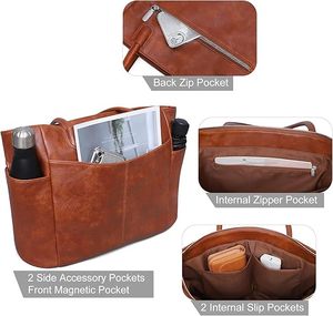 Vintage PU Leather Women <b>Shoulder</b> Tote <b>Bag</b> <b>Large</b> Capacity Zipper Handbag Casual Office Shopping <b>Bag</b> <b>Large</b> Capacity Fashion <b>Bag</b> - Product Image 3